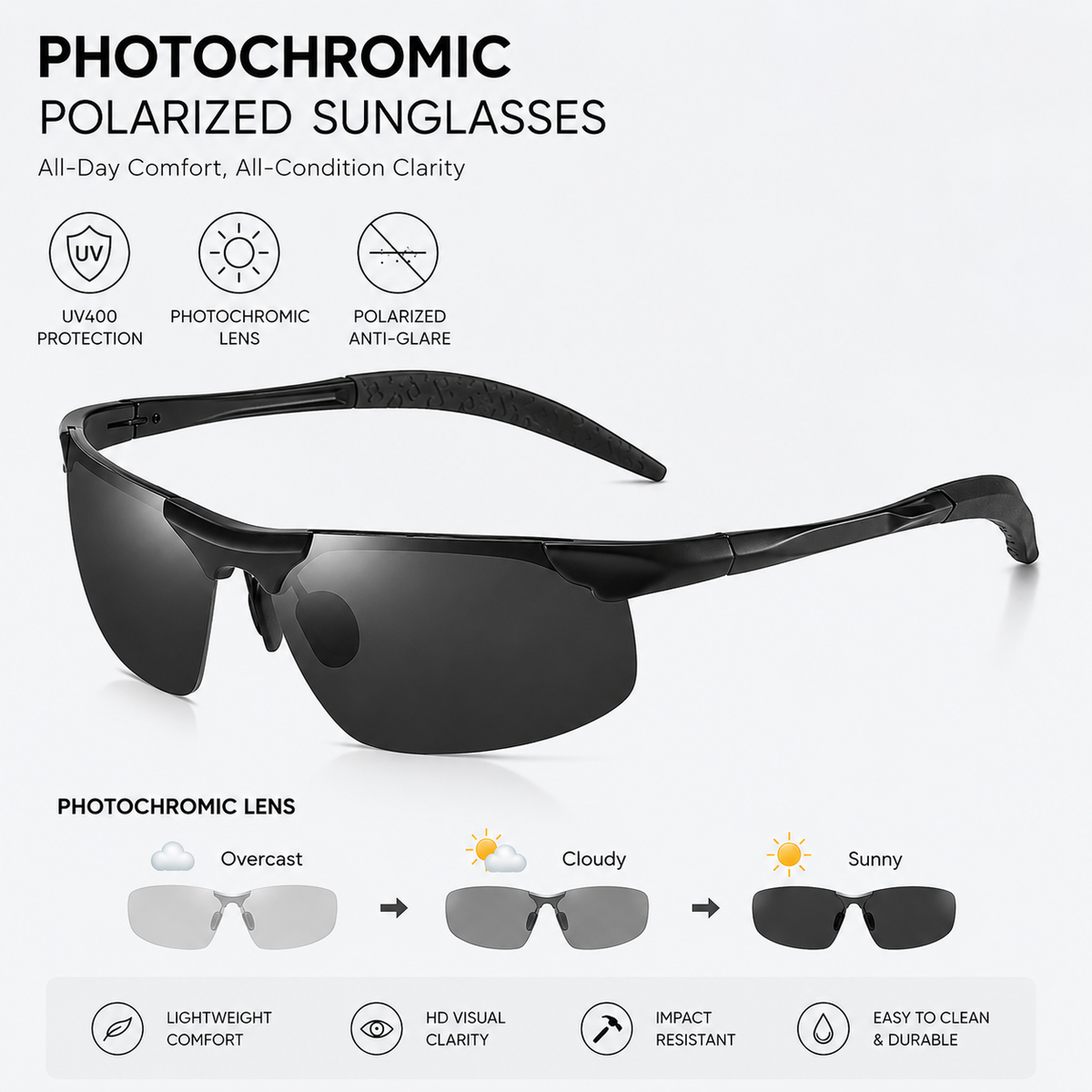 🕶️🚗Photochromic Sunglasses with Anti-glare Polarized Lens🚗🕶️