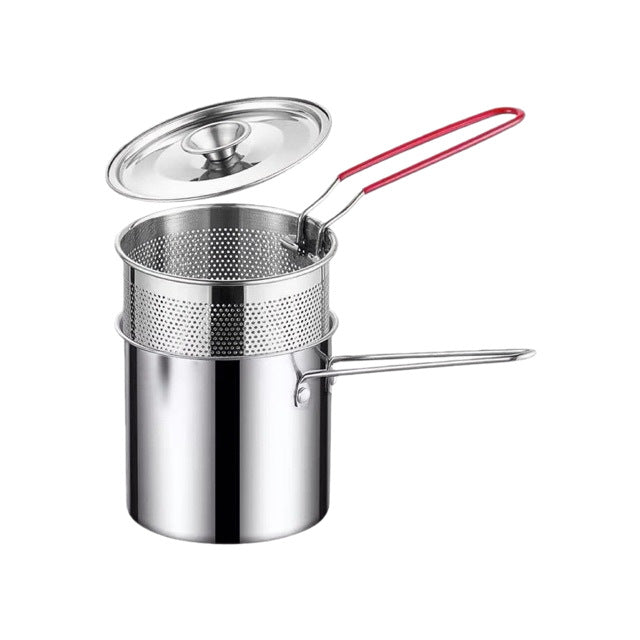 ππ Personal Mini Deep Fryer Set β Stainless Steel Pot with Lift-Out Draining Basket & Food Tongs