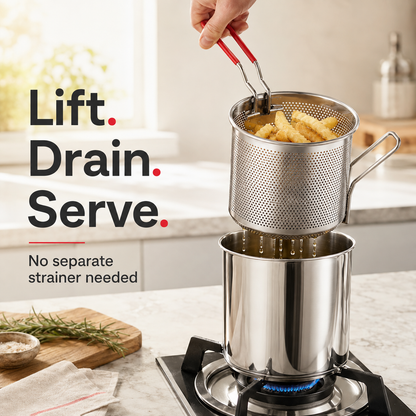💕🍟 Personal Mini Deep Fryer Set – Stainless Steel Pot with Lift-Out Draining Basket & Food Tongs