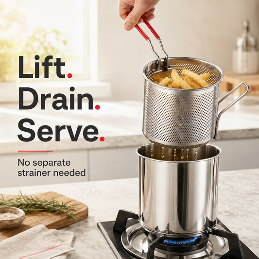 💕🍟 Personal Mini Deep Fryer Set – Stainless Steel Pot with Lift-Out Draining Basket & Food Tongs