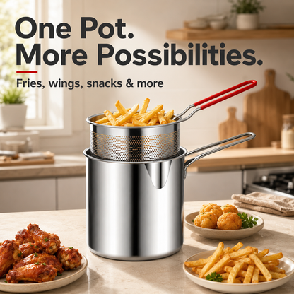💕🍟 Personal Mini Deep Fryer Set – Stainless Steel Pot with Lift-Out Draining Basket & Food Tongs