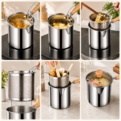 💕🍟 Personal Mini Deep Fryer Set – Stainless Steel Pot with Lift-Out Draining Basket & Food Tongs