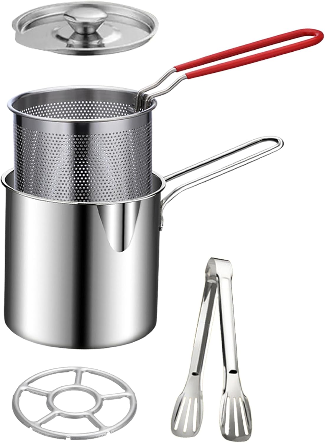 💕🍟 Personal Mini Deep Fryer Set – Stainless Steel Pot with Lift-Out Draining Basket & Food Tongs
