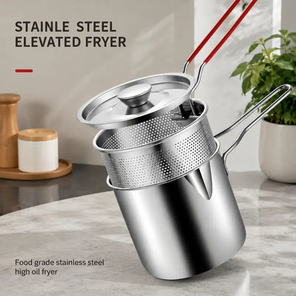 💕🍟 Personal Mini Deep Fryer Set – Stainless Steel Pot with Lift-Out Draining Basket & Food Tongs