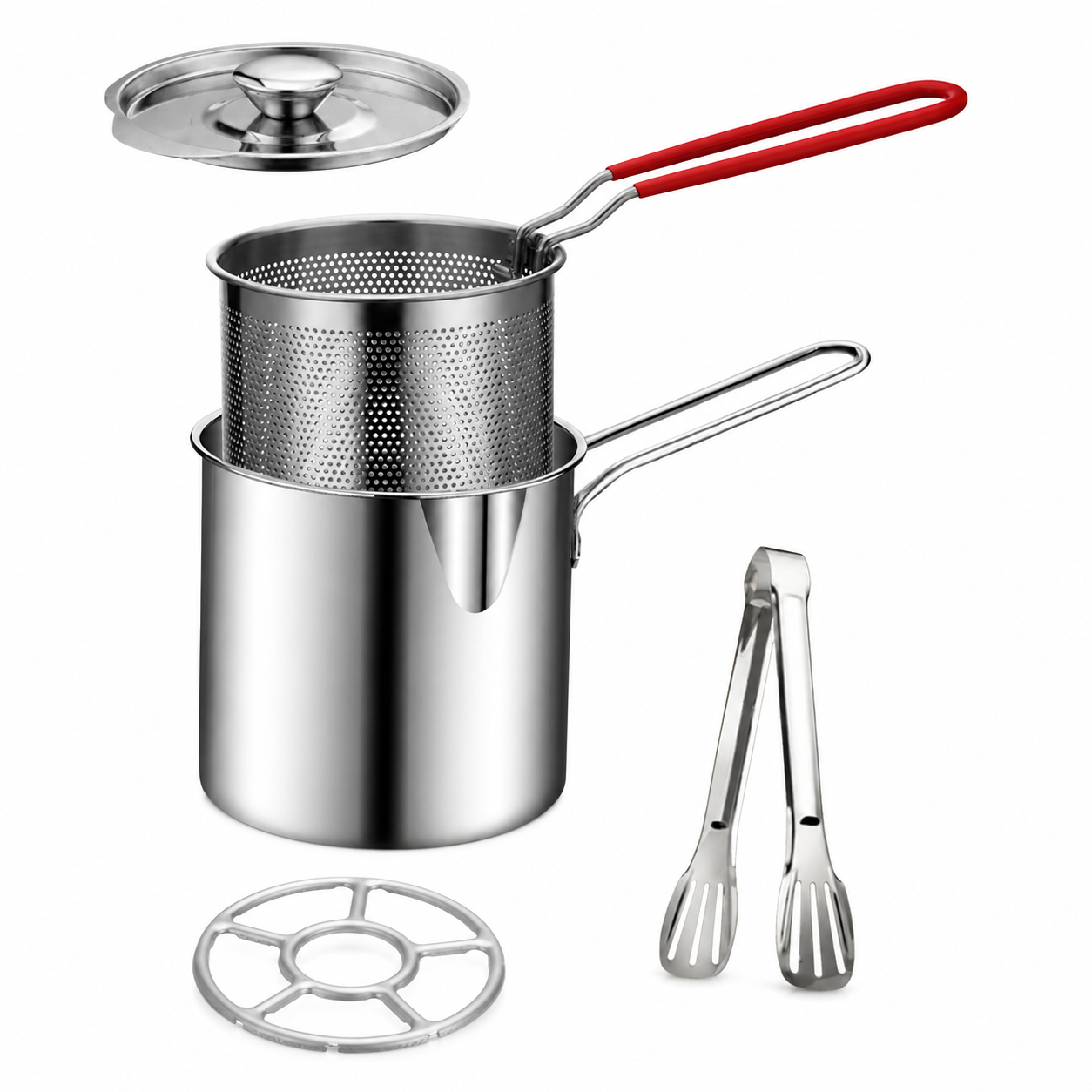 💕🍟 Personal Mini Deep Fryer Set – Stainless Steel Pot with Lift-Out Draining Basket & Food Tongs