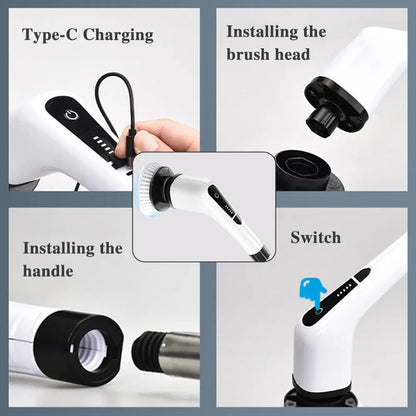 🔋 Electric Cleaning Brush – 7/9 Replaceable Heads & 2500mAh – Perfect for Bathroom, Kitchen & Tile – Waterproof & Effective 💧