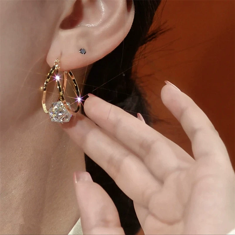 ✨50% OFF NOW! ✨Double-hoop earrings with sparkling zirconia spheres